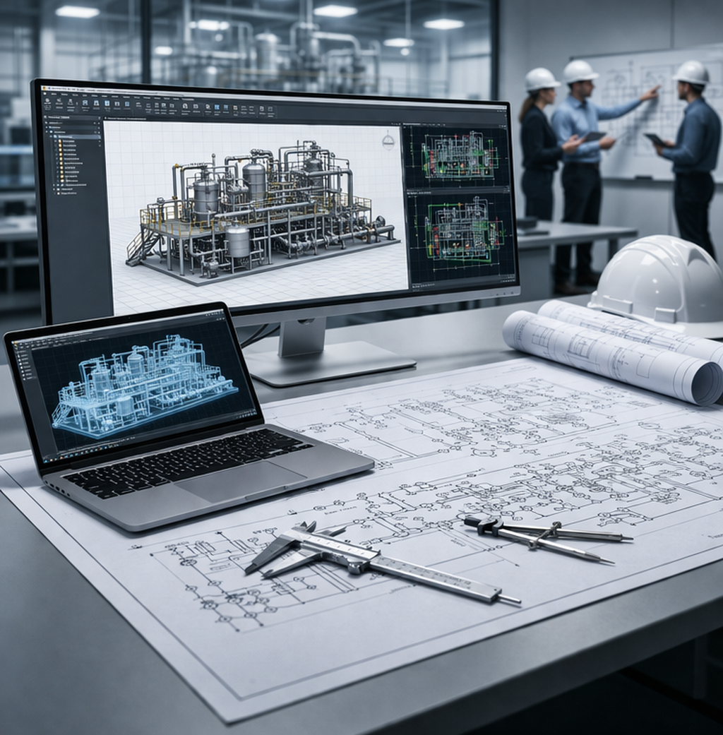 Process engineering and mechanical design for modular skid systems